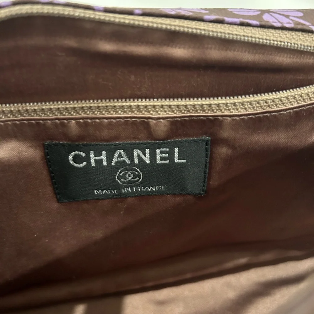 CHANEL Brown and Purple Floral CC Turnlock Crossbody Bag